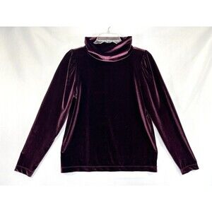 LOFT Velvet Purple Blouse Sz XS Long Sleeve Turtle Neck Whimsigoth